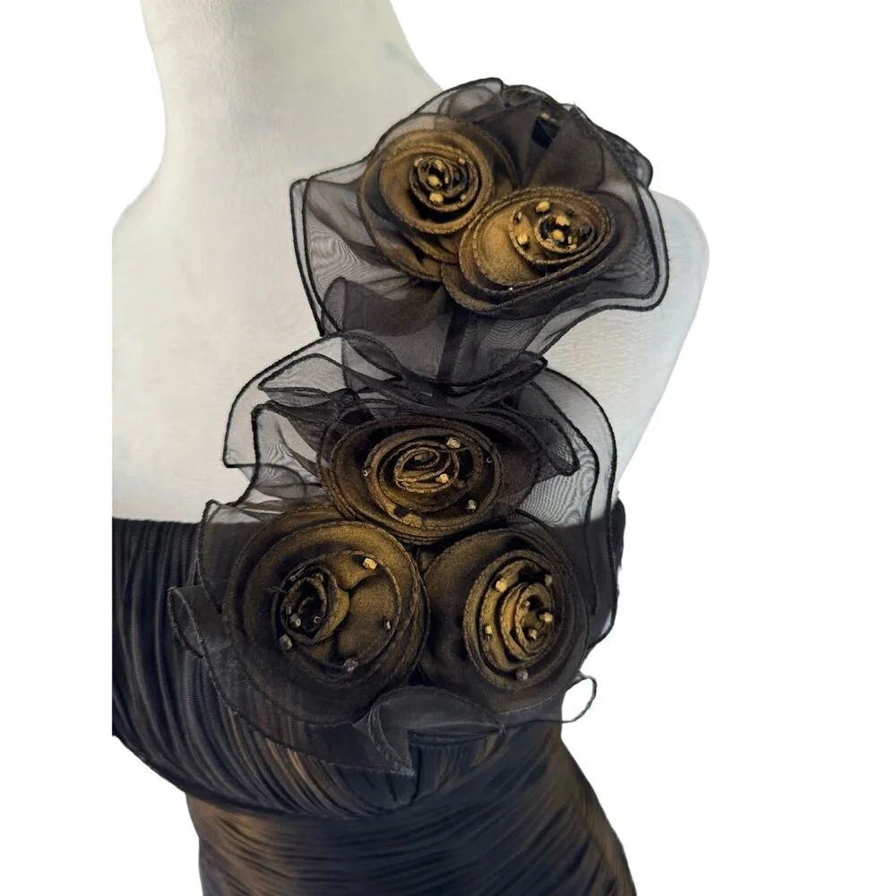 Jovani Junior Prom Dress Vintage Black Rosette One Shoulder Short Retro 90s Sz 8 - Picture 4 of 16